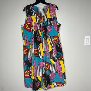VTG Sleeveless Muumuu House Dress Loungewear Pockets Button Front Abstract Artsy